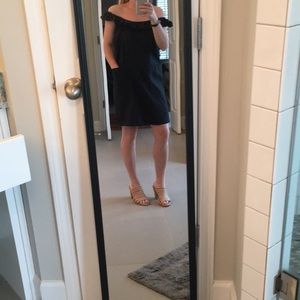 Loeffler Randall black off shoulder shift dress